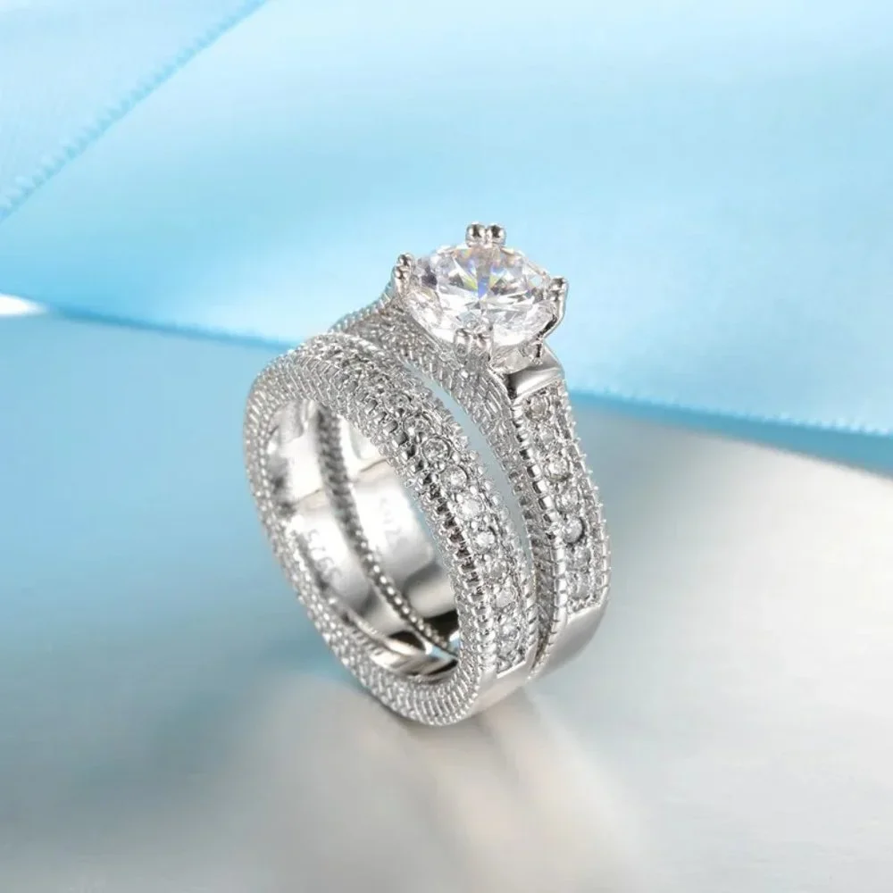 Gorgeous 2pc. Bridal Wedding set. Stamped Solid .925 Sterling Silver